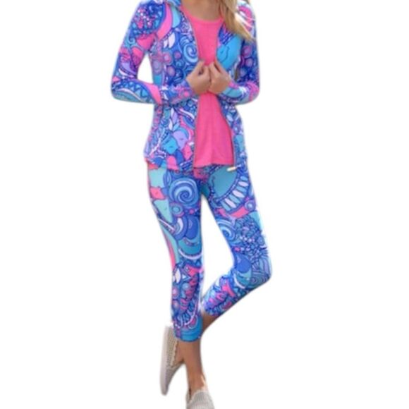 Lilly Pulitzer Girls Luxletic Weekender Fish Seahorse Leggings Pink Blue Small - Picture 11 of 11